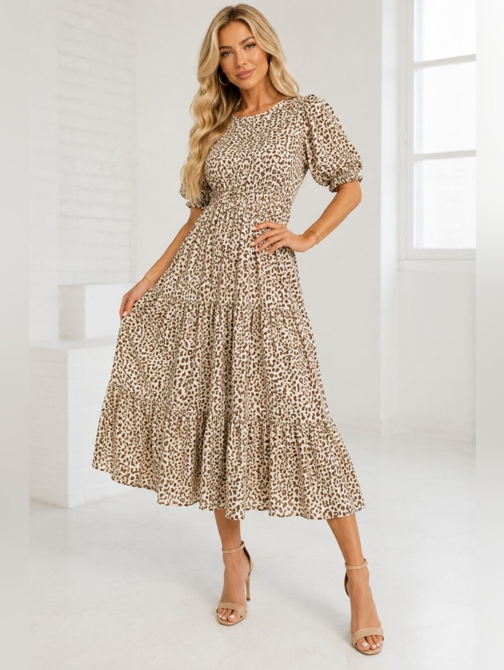 Lulus Animal Print Midi Dress XL, Leopard Print Satin Midi Dress, Chic Flowy Par
